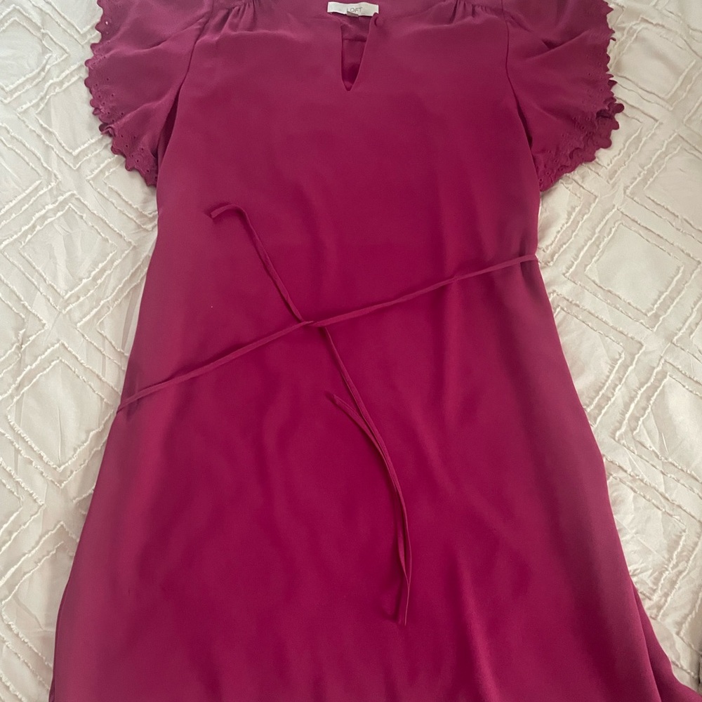 LOFT Burgundy Flutter Sleeve Dress